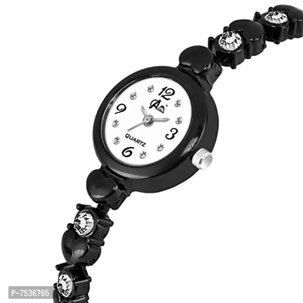 Acnos Brand Black Heart in White Diamond Shape Belt Bengle White Dial with Bracelet Analog Girls Watch for Women