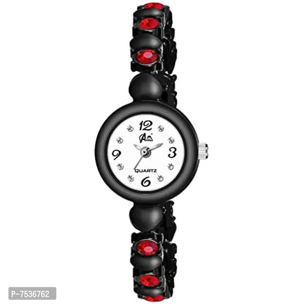 Acnos Brand Black Heart in Red Diamond Shape Belt Bengle White Dial with Bracelet Analog Girls Watch for Women
