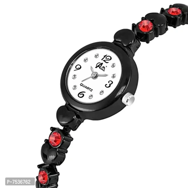 Acnos Brand Black Heart in Red Diamond Shape Belt Bengle White Dial with Bracelet Analog Girls Watch for Women