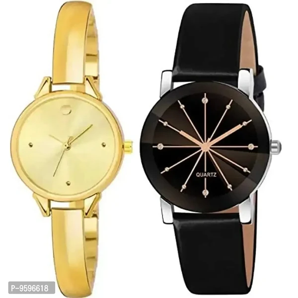 Zuperia Combo of Crystal Glass Leather Strap Watch and Bangle Analog Watch for Girls and Women