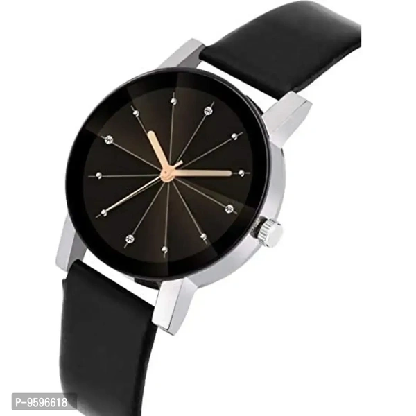 Zuperia Combo of Crystal Glass Leather Strap Watch and Bangle Analog Watch for Girls and Women