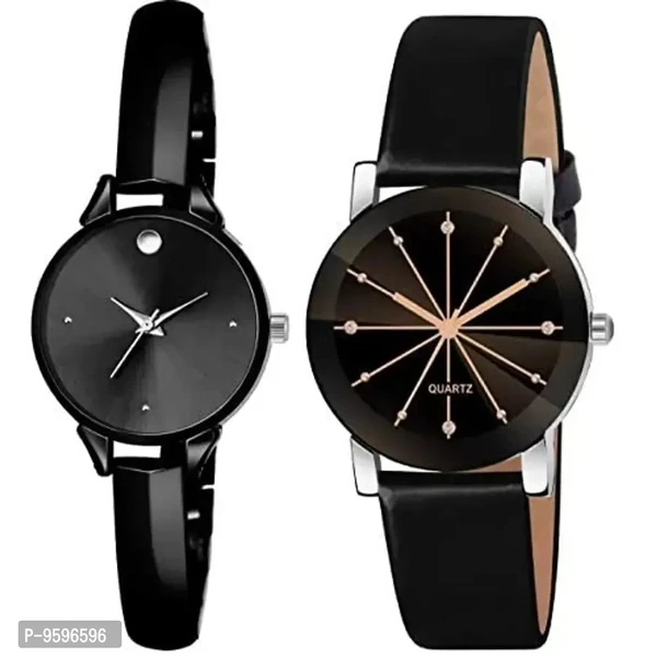 Zuperia Combo of Crystal Glass Leather Strap Watch and Bangle Analog Watch for Girls and Women