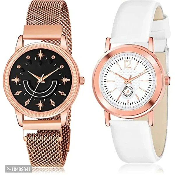 NEUTRON Style Analog Black and White Color Dial Girls Watch - GW71-GW8 (Pack of 2)