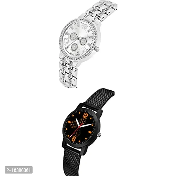 NEUTRON Traditional Analog Silver and Black Color Dial Girls Watch - G629-(70-L-10) (Pack of 2)