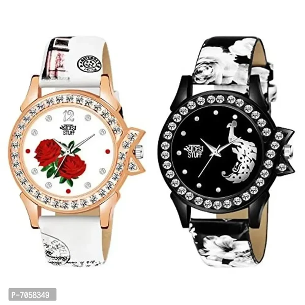 Swadesi Stuff White Black Color Analogue Watch for Women Girls - Combo of 2 Watches