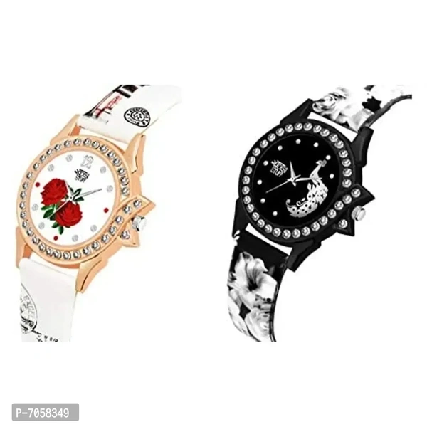 Swadesi Stuff White Black Color Analogue Watch for Women Girls - Combo of 2 Watches