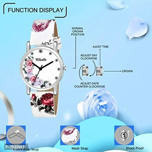 Flower Design Artistic Strap Analog Watch for Girls