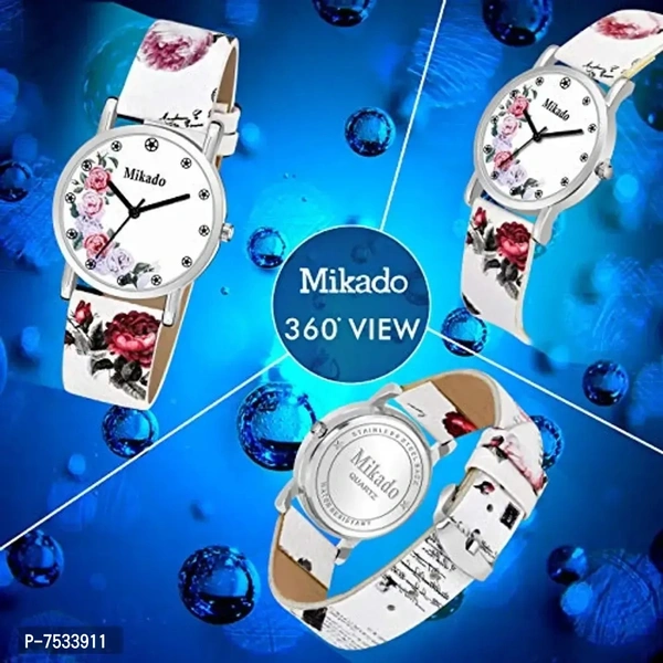 Flower Design Artistic Strap Analog Watch for Girls