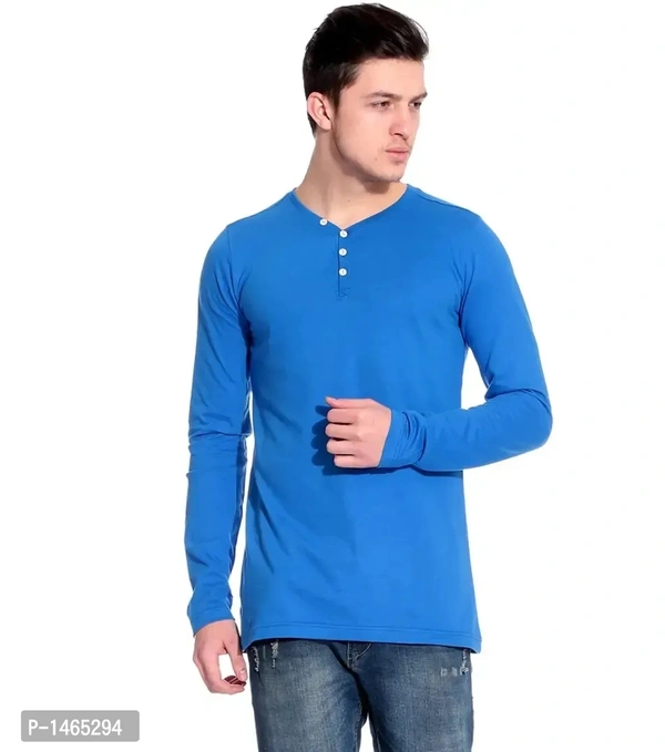 Multicoloured Cotton Blend Solid Henley Tees Pack of 2 - M
