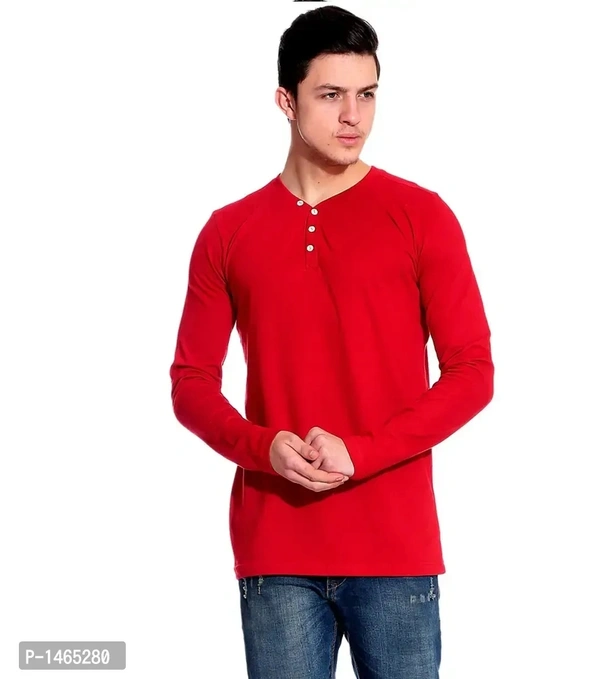 Multicoloured Cotton Blend Solid Henley Tees Pack of 2 - M
