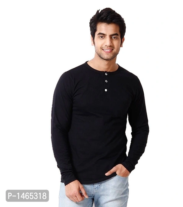 Multicoloured Cotton Blend Solid Henley Tees Pack of 2 - M