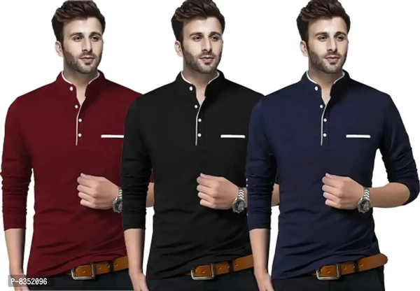 Stylish Cotton Solid Tees Combo For Men Pack Of 3 - M