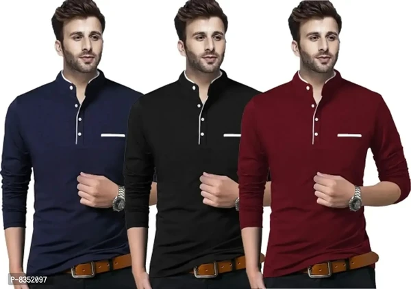 Stylish Cotton Solid Tees Combo For Men Pack Of 3 - M