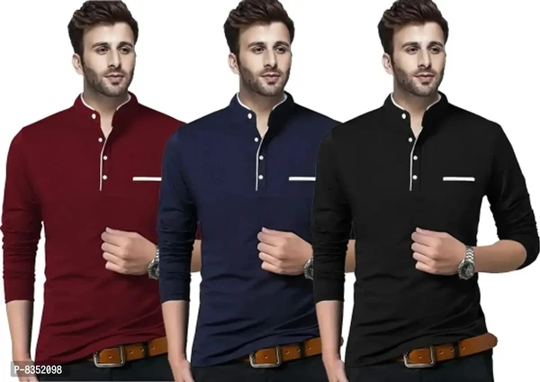 Stylish Cotton Solid Tees Combo For Men Pack Of 3 - M