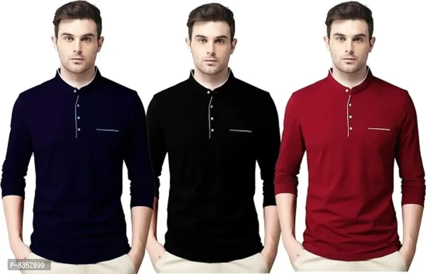 Stylish Cotton Solid Tees Combo For Men Pack Of 3 - M