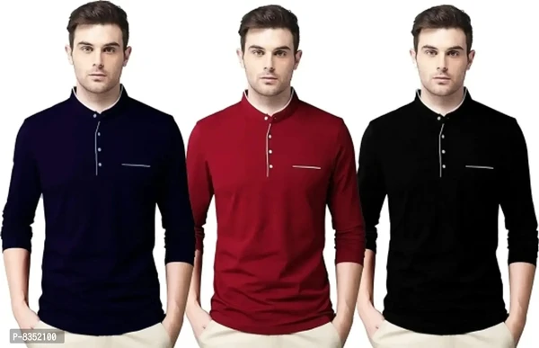 Stylish Cotton Solid Tees Combo For Men Pack Of 3 - M