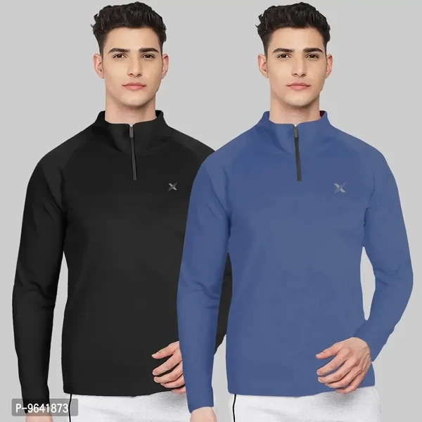 FTX Comfortable Multicoloured Polyester Solid High Neck Tees For Men Combo Pack Of 2 - XS