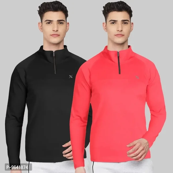 FTX Comfortable Multicoloured Polyester Solid High Neck Tees For Men Combo Pack Of 2 - S