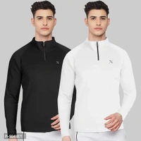 FTX Comfortable Multicoloured Polyester Solid High Neck Tees For Men Combo Pack Of 2 - L