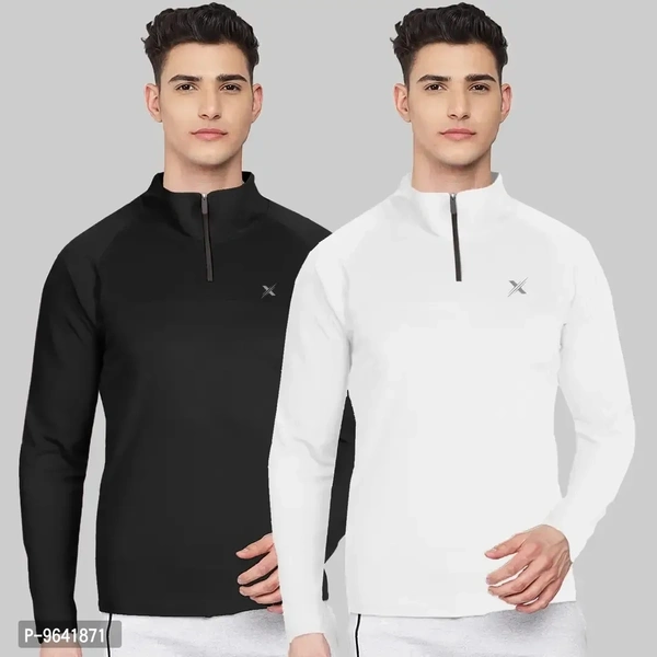 FTX Comfortable Multicoloured Polyester Solid High Neck Tees For Men Combo Pack Of 2 - L