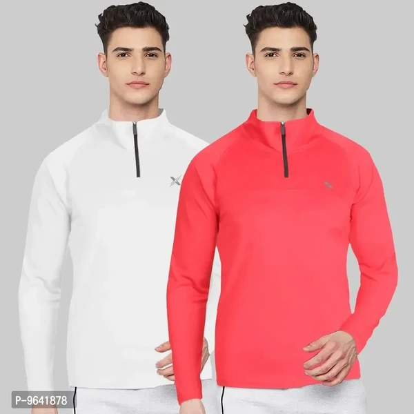 FTX Comfortable Multicoloured Polyester Solid High Neck Tees For Men Combo Pack Of 2 - M