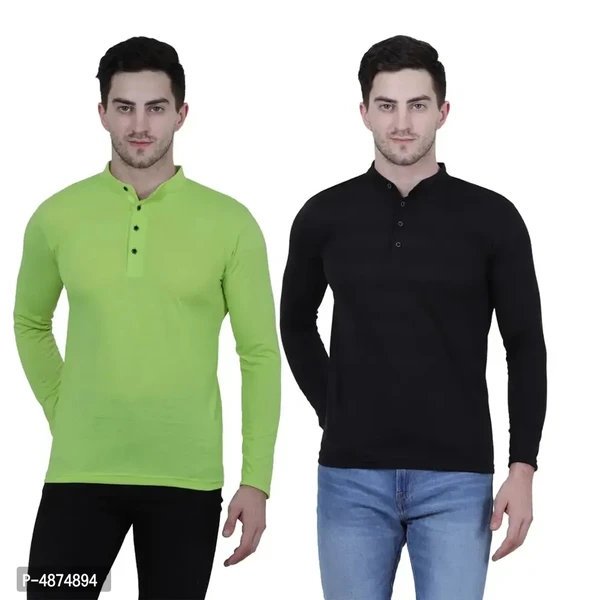 Men's Multicoloured Cotton Blend Solid Henley Tees (Pack of 2) - S