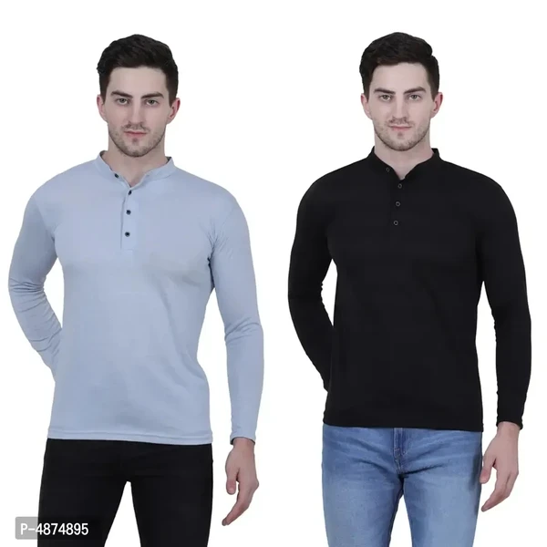 Men's Multicoloured Cotton Blend Solid Henley Tees (Pack of 2 - M