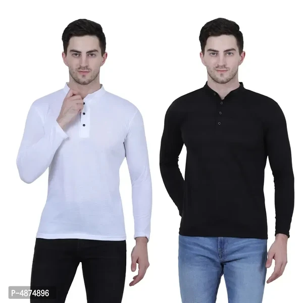 Men's Multicoloured Cotton Blend Solid Henley Tees (Pack of 2 - M