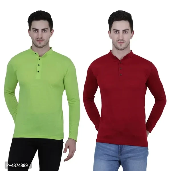 Men's Multicoloured Cotton Blend Solid Henley Tees (Pack of 2 - M