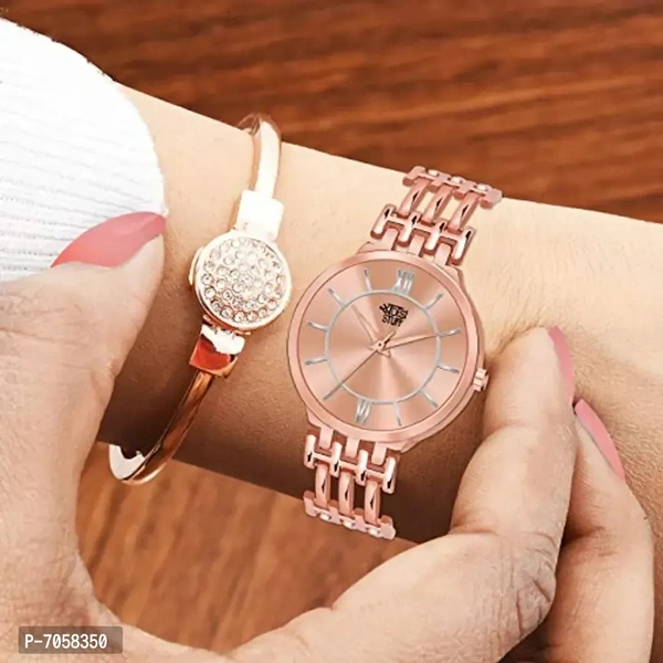 Swadesi Stuff Casual Analogue Girl's Women's Watch (Rose Gold Dial Rose Gold Colored Strap)