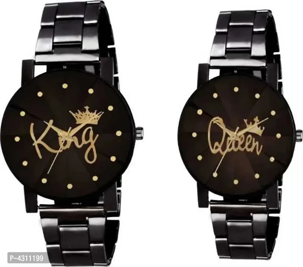 Stylish and Trendy Black Metal Strap Analog Watch for Couples