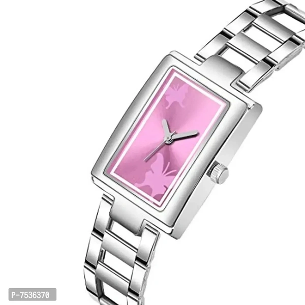Acnos Brand - Pink Square Dial Silver Chain Belt Analogue Watch for Girl's and Women's Pack of - 1