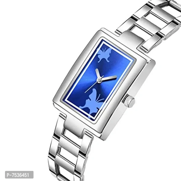Acnos Brand Blue Square Dial Silver Chain Belt Analogue Watch for Girl's and Women's Pack of - 1