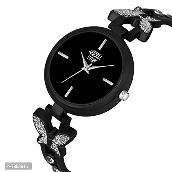 Swadesi Stuff Exclusive Luxury Butterfly Stainless Strap Analog Watch for Women and Girls (Black)