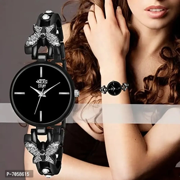 Swadesi Stuff Exclusive Luxury Butterfly Stainless Strap Analog Watch for Women and Girls (Black)