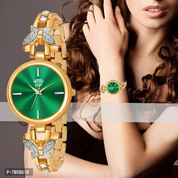 Swadesi Stuff Exclusive Luxury Butterfly Stainless Strap Analog Watch for Women and Girls (Gold)