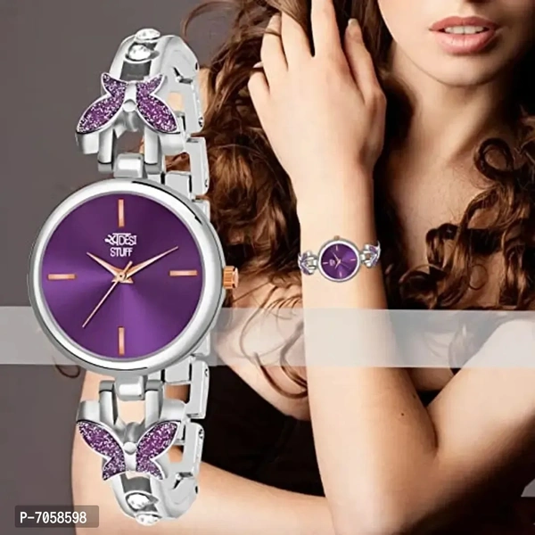 Swadesi Stuff Exclusive Luxury Butterfly Stainless Strap Analog Watch for Women and Girls (Silver)
