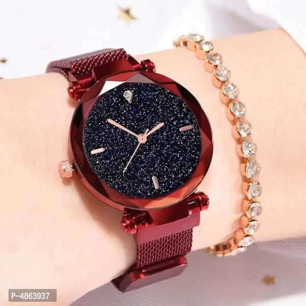 Stylish and Trendy Red Magnetic Strap Analog Watch for Women's