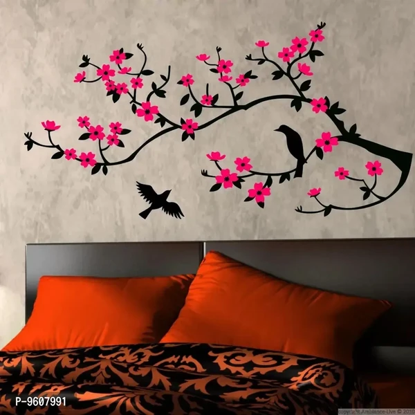 Tree With Leaf and Birds Wall Sticker Size - ( 82x41 ) cm