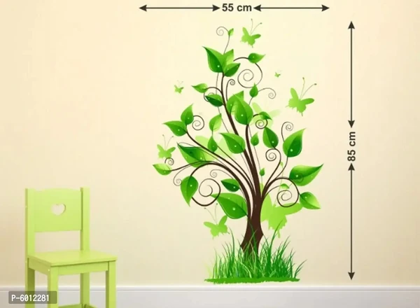 Green leaf small tree with grass wall sticker