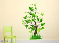 Green leaf small tree with grass wall sticker
