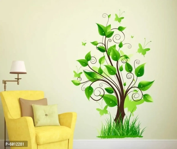 Green leaf small tree with grass wall sticker