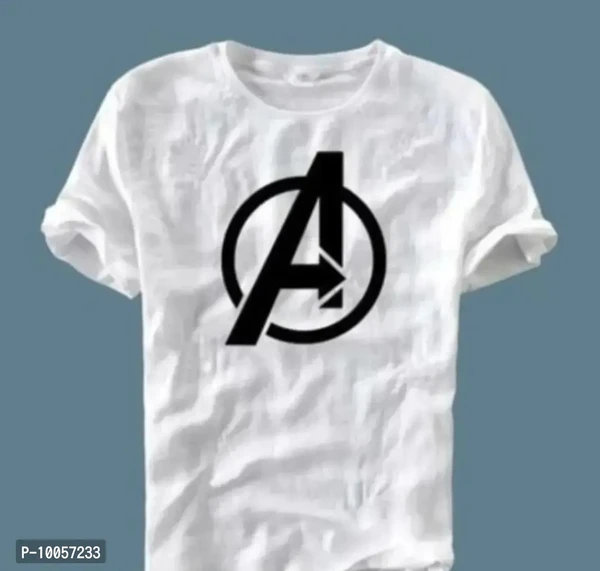 Mens Round Neck White Avenger Printed T shirt - White, S