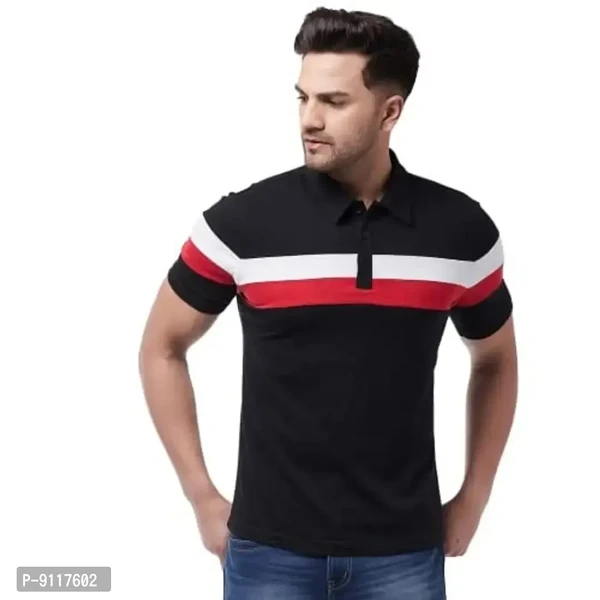 GRITSTONES Men's Regular Fit Cotton Half Sleeve Color Block Printed Polo T-Shirt - S