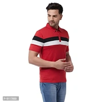 GRITSTONES Men's Regular Fit Cotton Half Sleeve Color Block Printed Polo T-Shirt - Red, L