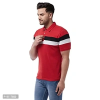 GRITSTONES Men's Regular Fit Cotton Half Sleeve Color Block Printed Polo T-Shirt - Red, L