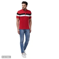 GRITSTONES Men's Regular Fit Cotton Half Sleeve Color Block Printed Polo T-Shirt - Red, L