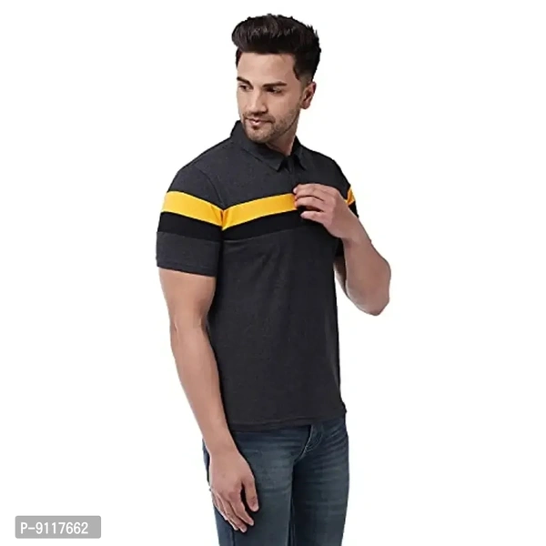 GRITSTONES Men's Regular Fit Cotton Half Sleeve Color Block Printed Polo T-Shirt - S