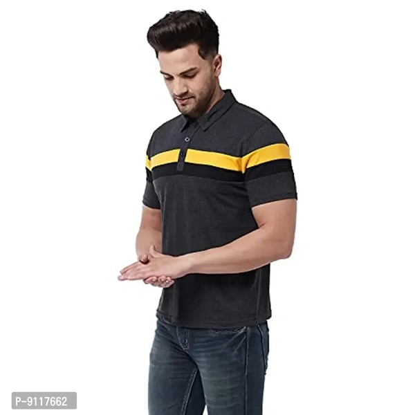 GRITSTONES Men's Regular Fit Cotton Half Sleeve Color Block Printed Polo T-Shirt - S