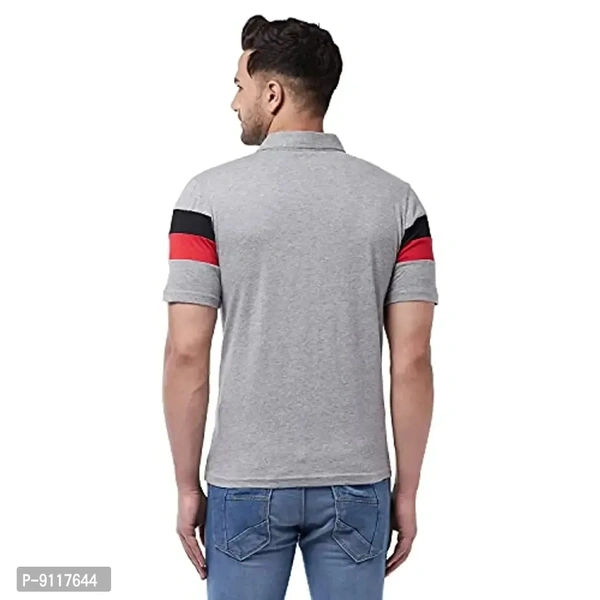 GRITSTONES Men's Regular Fit Cotton Half Sleeve Color Block Printed Polo T-Shirt - Gray, M